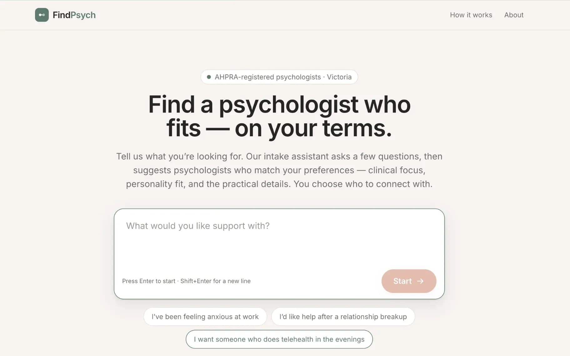 FindPsych — find a psychologist who fits, homepage